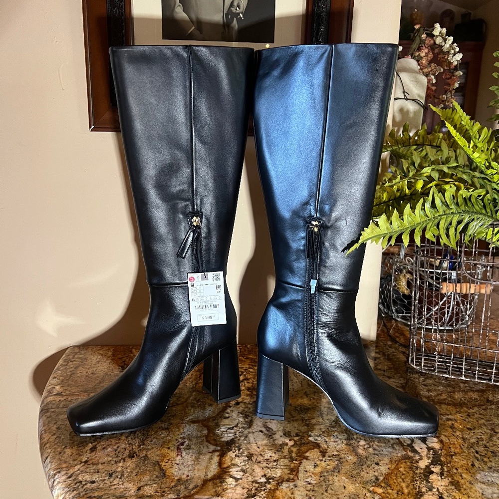 NWT Zara Tall Brown Leather Heeled Boots size 7.5 in Womens.